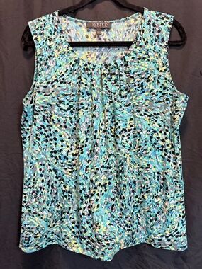 Kasper Aqua, Black and Yellow Multi-Spot Pleated Sleeveless Camisole